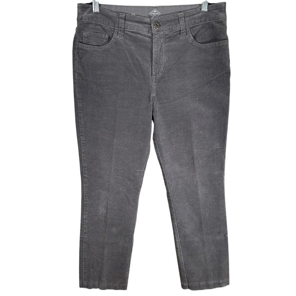 St Johns Bay Womens Corduroy Straight Leg Pants Gray Size 10 Stretch Casual